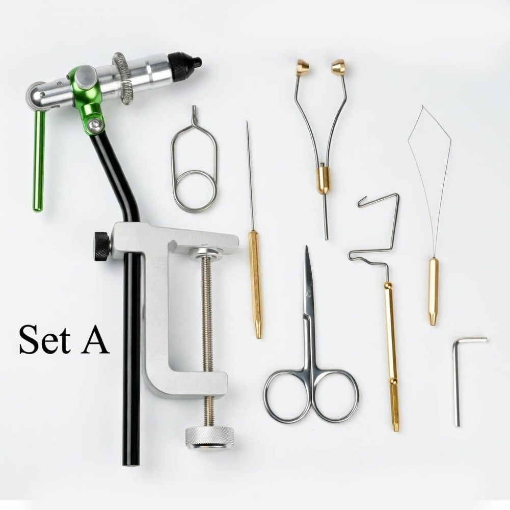 Fishing Lure Making Kit - フライフィッシングバイスツールキット 360度回転式アルミ製フックタイイングクランプ 6つのアクセサリー付き DIYフライタイイングツール スポーツ用品